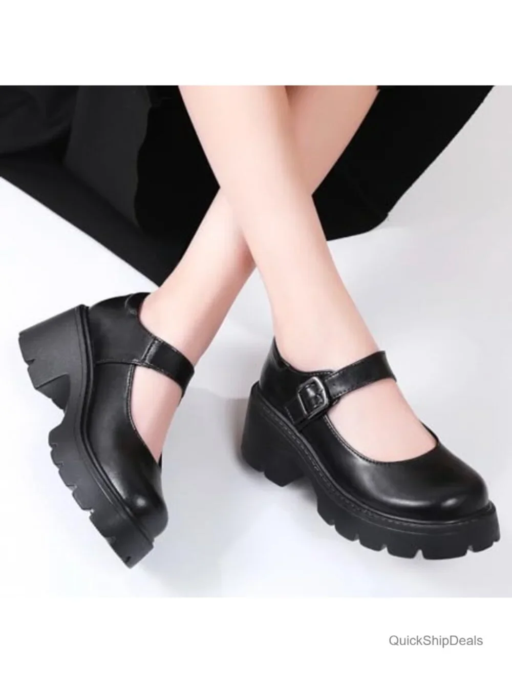 Platform Mary Jane Shoes Women Chunky Heels Round Toe Adjustable Buckle Strap